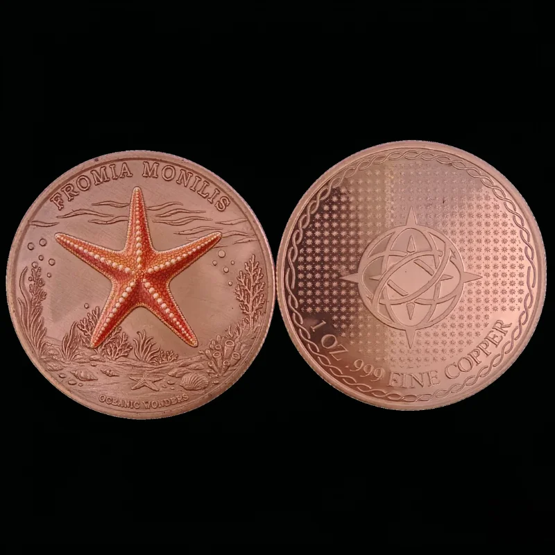 1 oz .999 Fine Copper Starfish Round Fromia Monilis Oceanic Wonders Compass Coral Colorized Art Collectible Gift