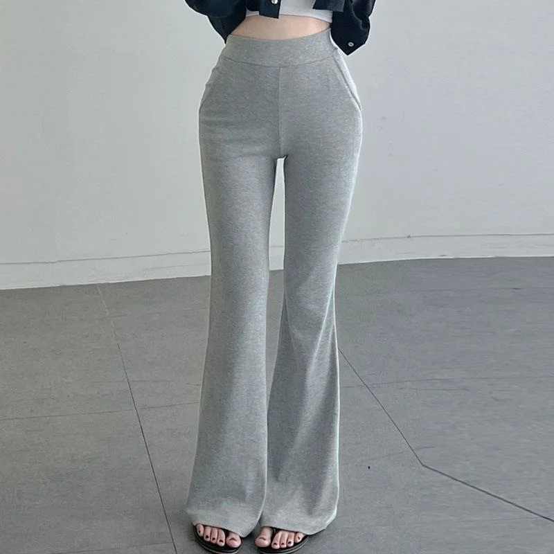 High Waist Flared Casual Pants Long Legs Visual Effect Good Match High Quality Korean Style Commute Wind Pocket Design