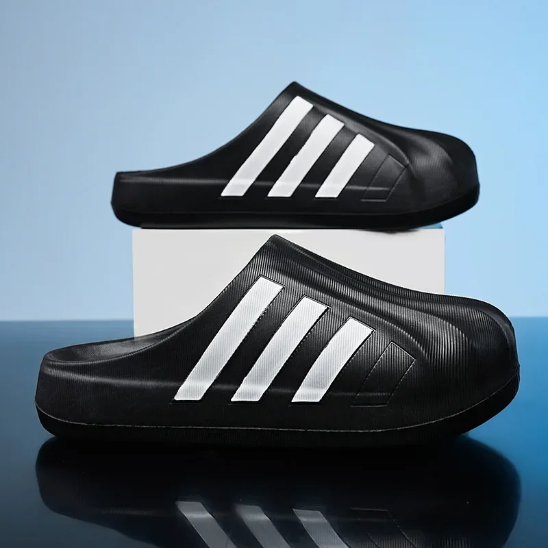 New Black And White Shell Head Half Cover Slippers For Men Women's Lightweight Thick Bottom Versatile Trendy Campus Style EVA Sl image 2