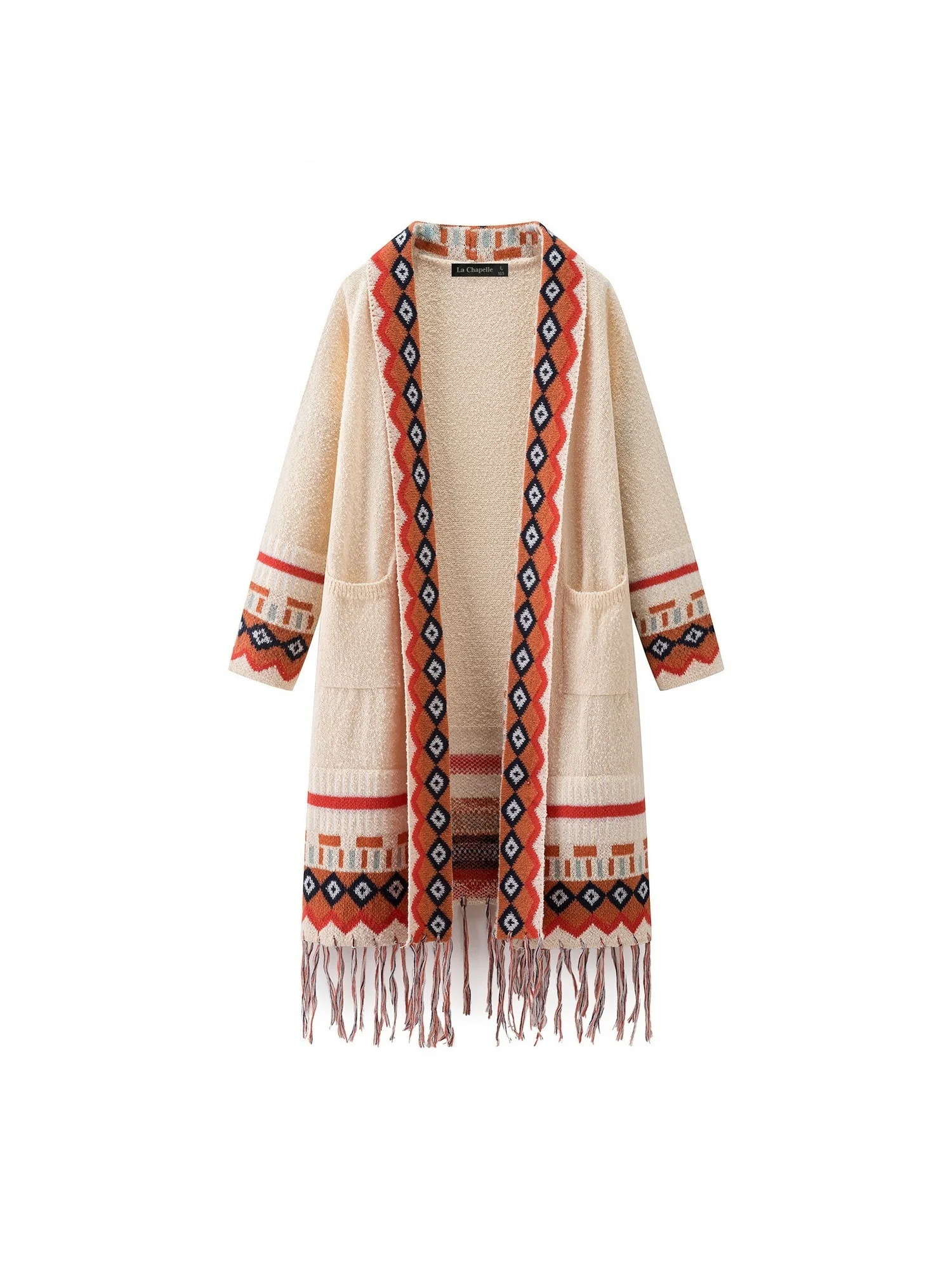 

La Chapelle Ethnic Sle Long Sve вязаный свитер свободный открытый кардиган средней длины пальто для женщин осень-зима тепло с подогревом