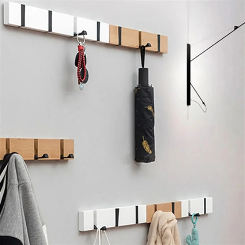 Foldable Bamboo Wall-Mounting Clothes Hooks Household Clothes Shelf Towel Coat Hook Door Hangers Bathroom Rack