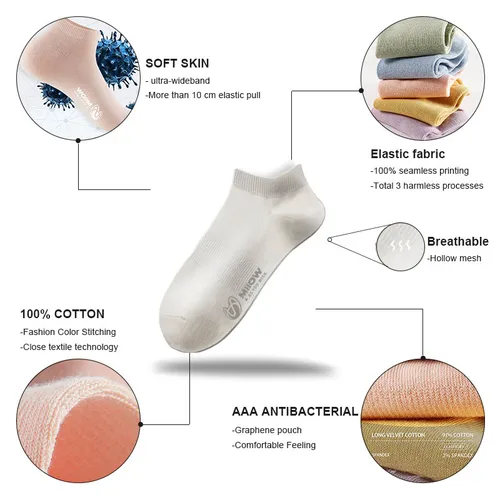 Imagen 2 del producto MIIOW-calcetines tobilleros transpirables para mujer, calcetín cómodo de algodón, desodorante, antibacteriano, 5 pares