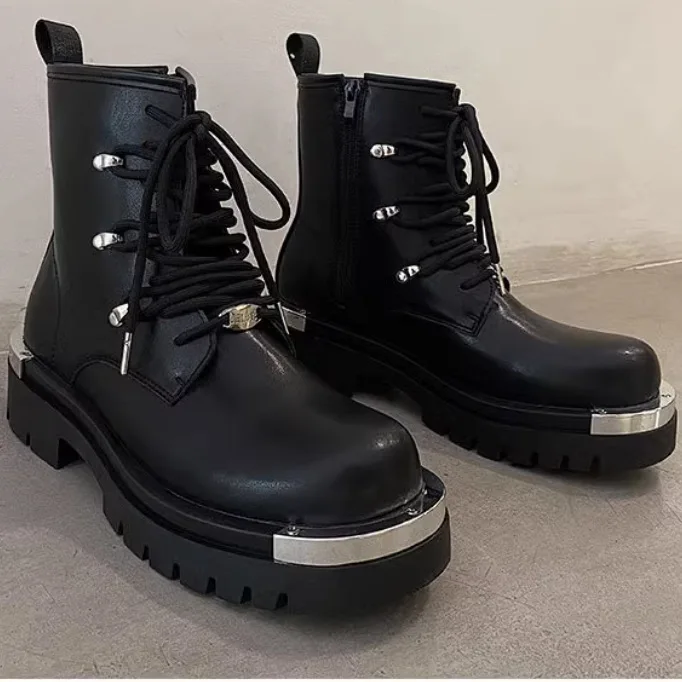 2026 Leather Men's Thick-soled Versatile Height Increase Tooling High-end Derby Shoes Versatile Chelsea Boots