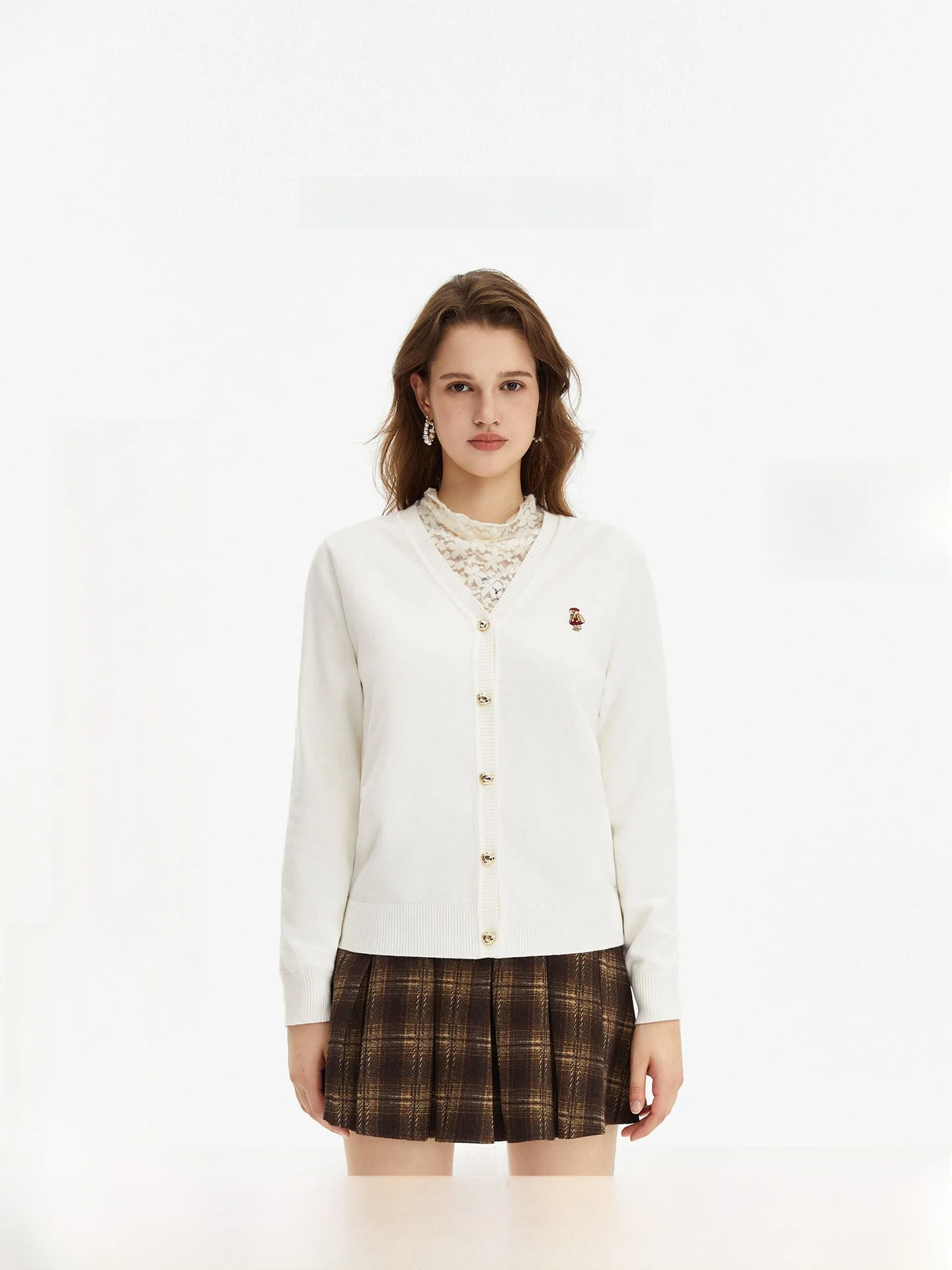 

Faionable V-Ne Long Sve Knitted Cardigan Women's Pure Color Multi-Color Spring 2026 NOISY TEDDY Trendy Open-irt