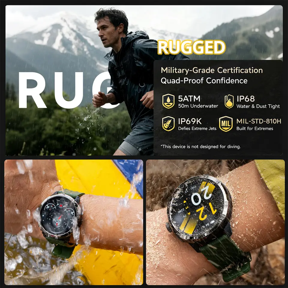 ساعة Ulefone Armor Watch Pro الذكية بشاشة AMOLED مقاس 1.5 بوصة، مع نظام تحديد المواقع المدمج، ومراقب لمعدل ضربات القلب، ساعة رياضية ذكية للرجال والنساء - 4