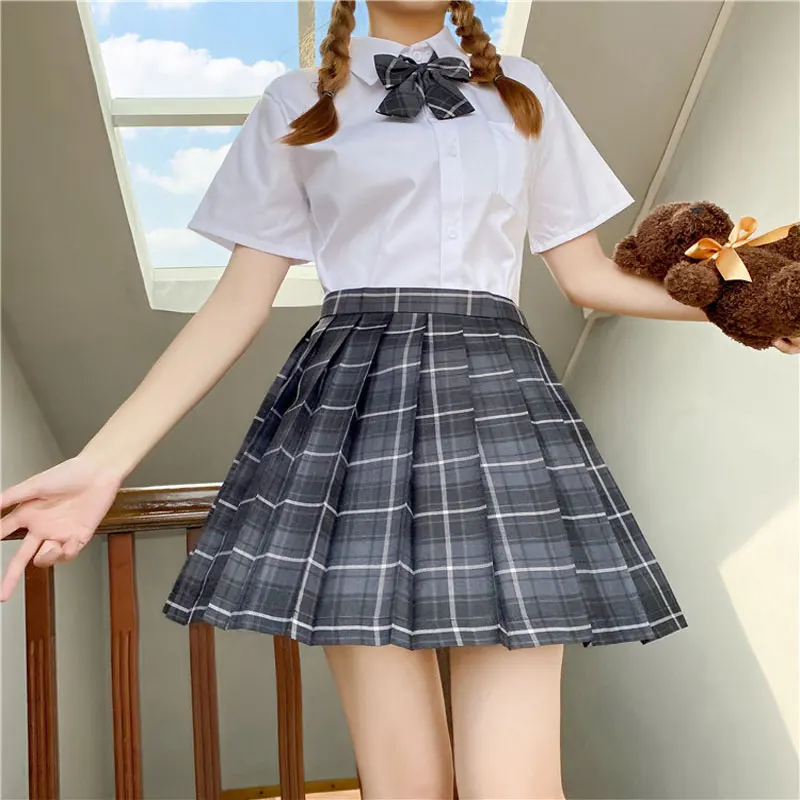 Sommer Japanischen JK Set Südkorea Studenten JK Einheitliche High School Kurzarm Shirts Plaid Gefaltete Rock Set Cosplay Seifuku