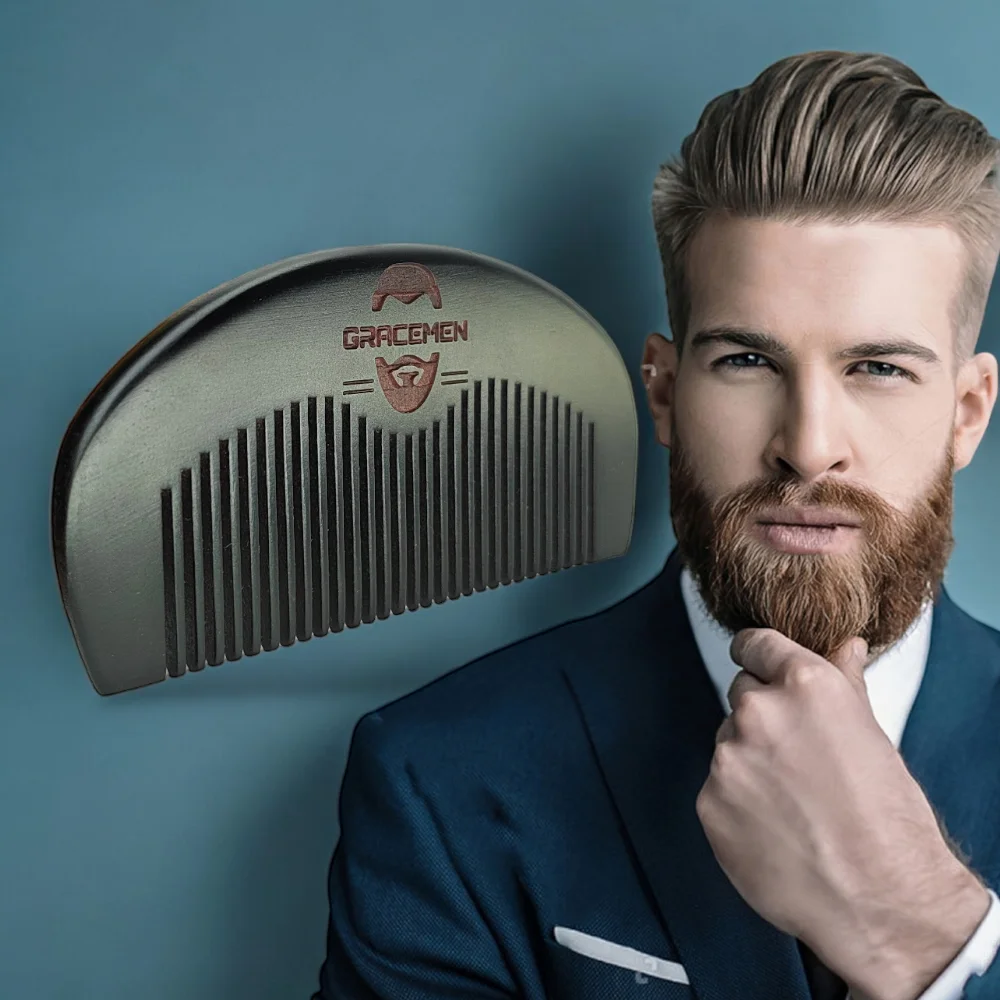 Gracemen Beard Comb Pocket Size Travelling Anti-Static Black Wooden Mustache Hair Comb Men & Women