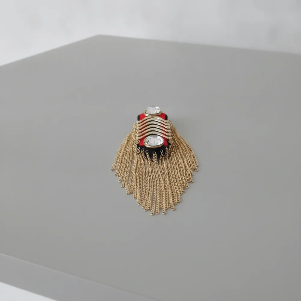 Metallic Fringe Epaulet Brooch Shiny Embroidered Shoulder Tassel Badge Handmade Durable Punk Blazer Patch Unisex