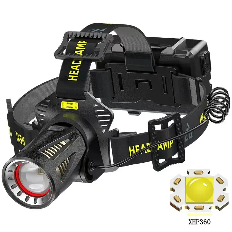 XHP360 36-cores LED Headlamp Type-C USB Rechargeable Headlight Zoomable Hunting Hand Light Power Bank Waterproof Camping Lantern