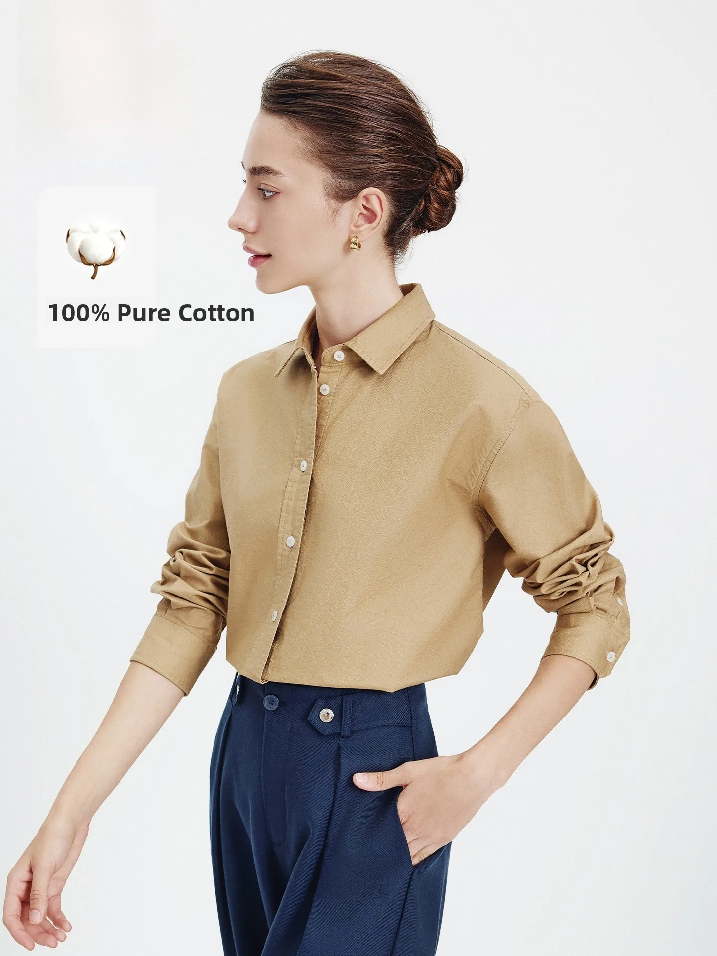 

Navigare Pure Cotton Long Sve irt Women's Commute Sle Casual Loose Fit OL Faion Spring New Arrival