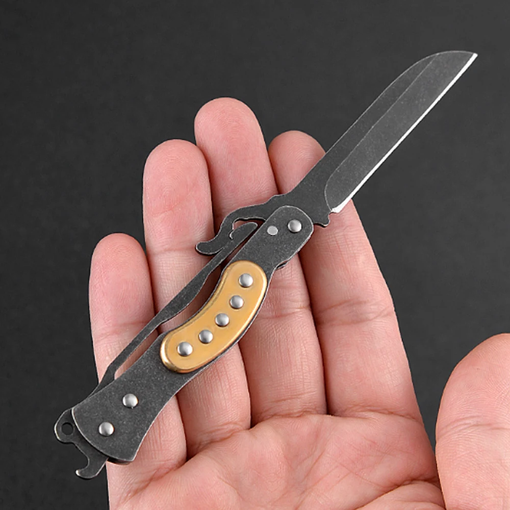 Vintage Style Folding Pocket Utility Tool Retro Metal Handle Portable EDC Fold‑able Cutting Tool For Daily Unpacking Camping Hou