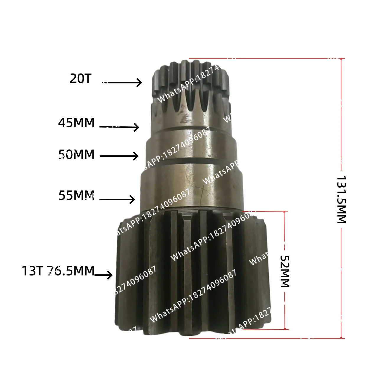 Suitable for the vertical shaft gear of the rotary motor gearbox of micro excavators, 13/20T, with a length of 131.5MM