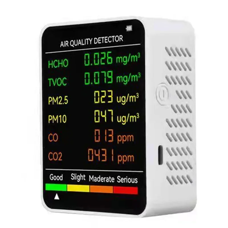 6 In 1 CO Air Quality Monitor Multifunctional Automatic Display Indoor Office Wall Hanging Screen Display Air Detector