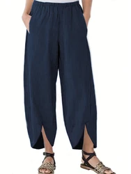 Women's plus Size Elastic Waist Wide Leg Pants Loose Casual Solid Color Fall 2024 Nine Minute Pants