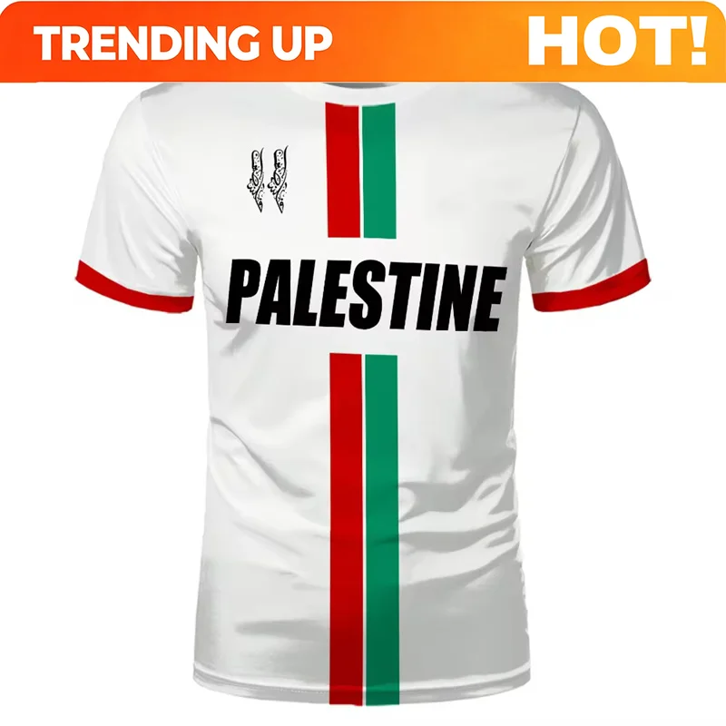 Customization Palestine Football T Shirts Summer Fashion Short Sleeve Palestinian Flag 3D Printed T-shirts Casual O Neck Loose M