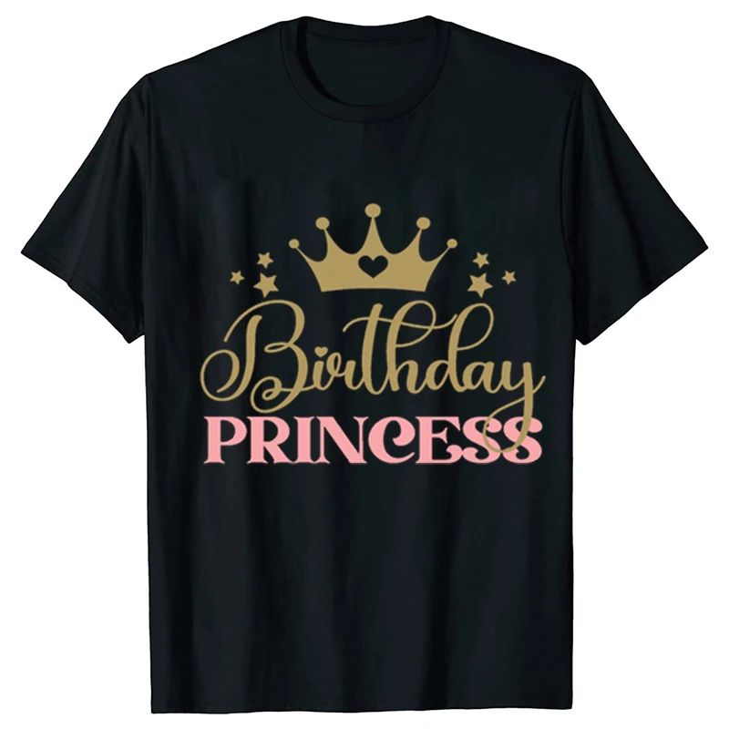 Fashion Birthday Princess Girls Party T-shirt Family Gathering Matching Sibling Tees Aesthetic Clothing Black Unisex Kids Tops