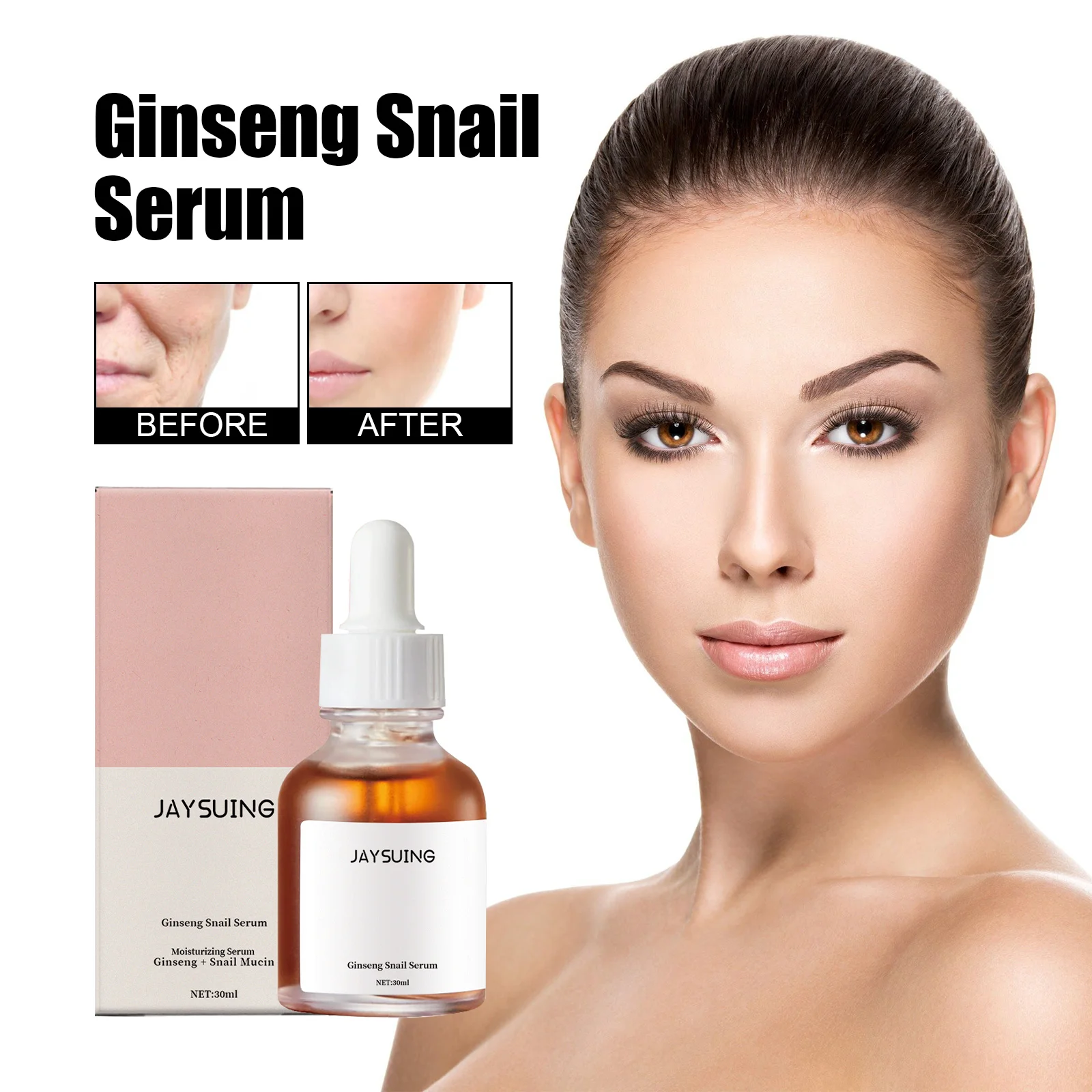 Ginseng snail essence reduces fine lines, prevents dry and tightnes skin, moisturizes, nourishes, tender and restores elasticity