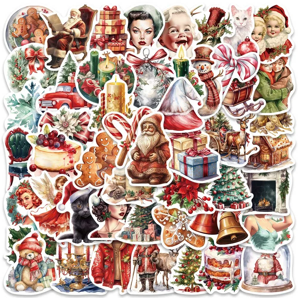 50pcs Christmas Deer Santa Claus Snowman Stickers New Year Merry Decals For Kids Toys Laptop Luggage Scrapbook Cars Stickers