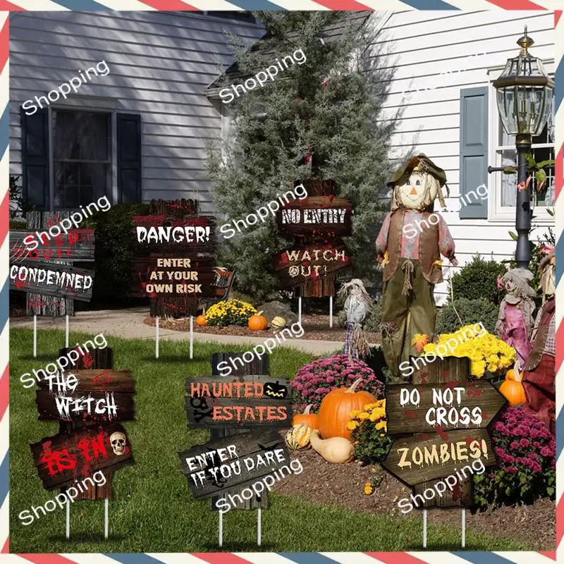 

M20K Halloween Decorations Decor Yard Signs Stakes Props Warning Signs Scary Zombie 6 Pieces Halloween Decor