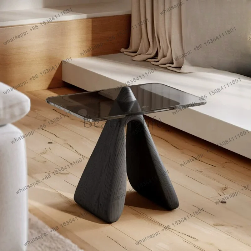 Italian minimalist side table coffee table living room bedroom creative light luxury high-end glass countertop