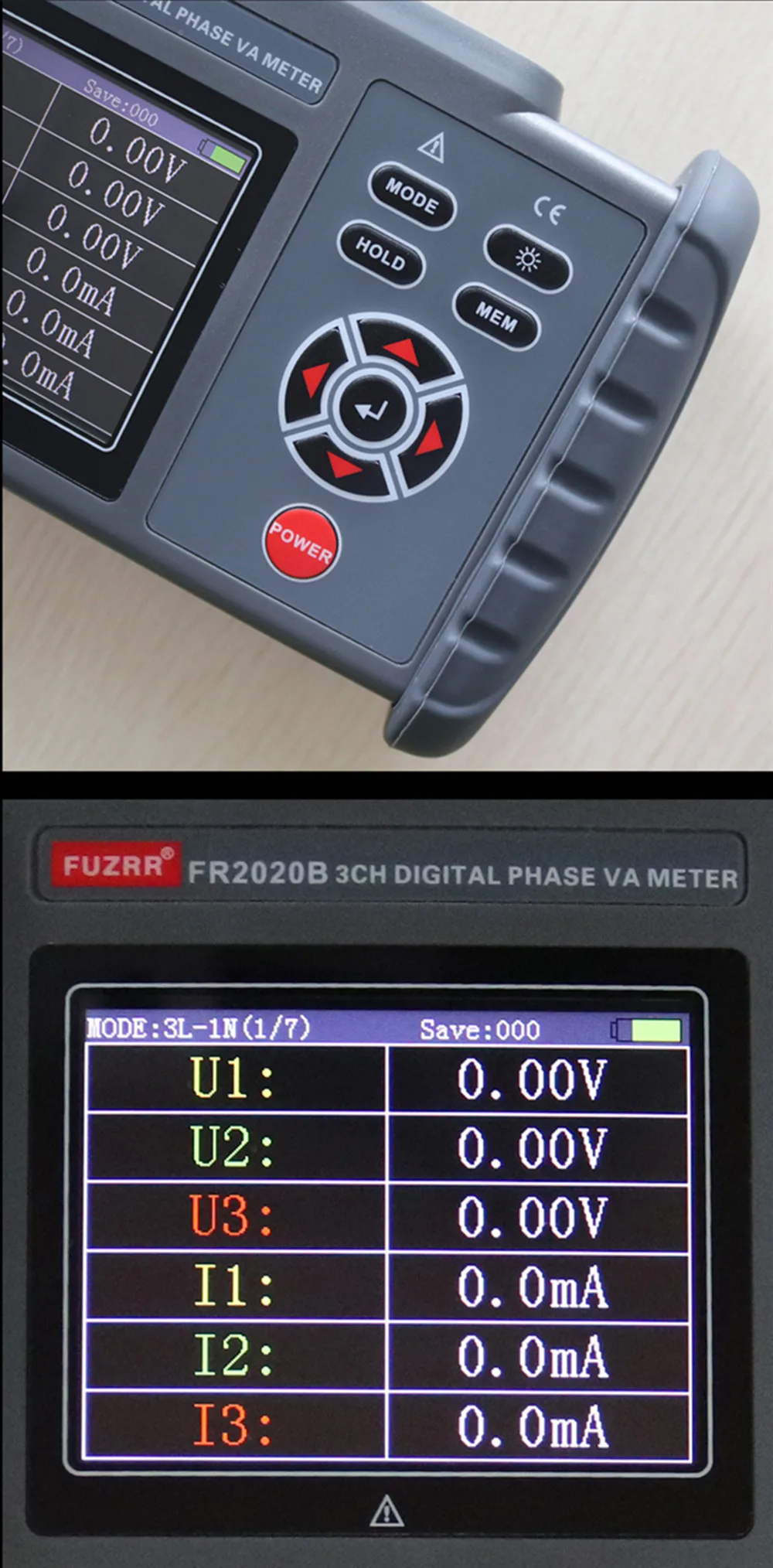 FR2020B 大口径三相デジタル位相電圧計 – 3CH、600V、1000A VAメーター