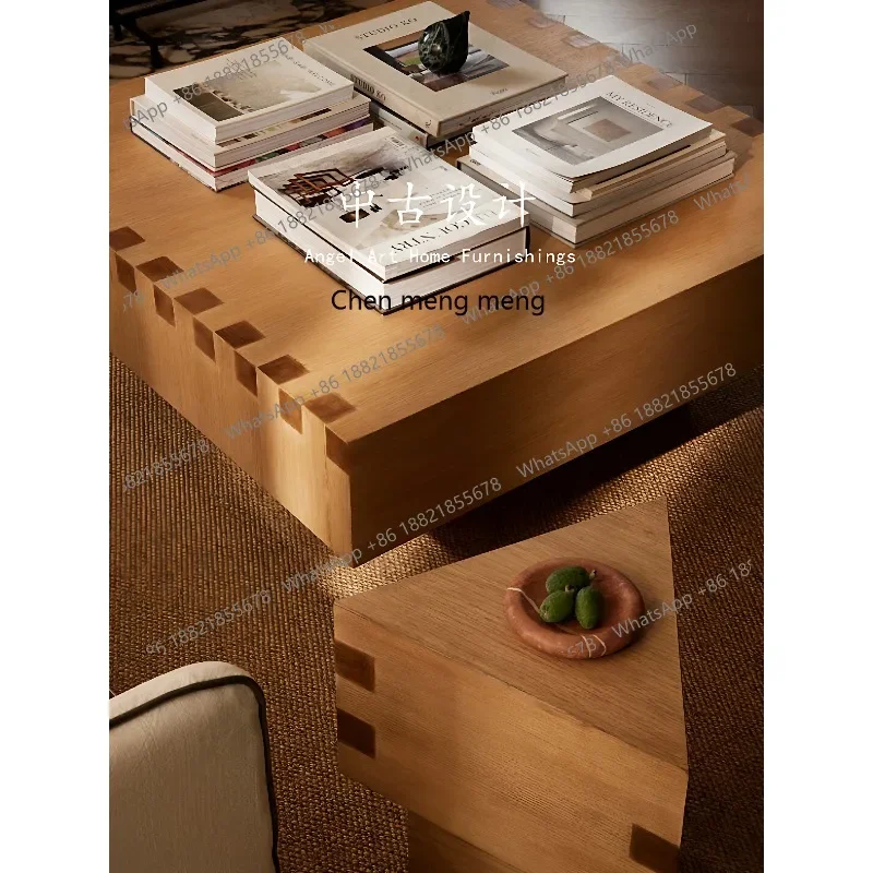 Medieval style designer niche creative solid wood home coffee table combination retro coffee table
