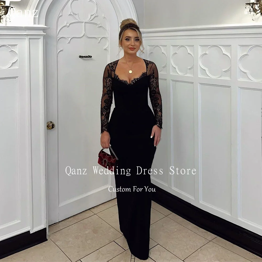 Qanz Sexy Lace Evening Dresses Long Sleeves Mermaid Sweetheart Formal Occasion Dresses Abend Kleider Damen Elegant Customized