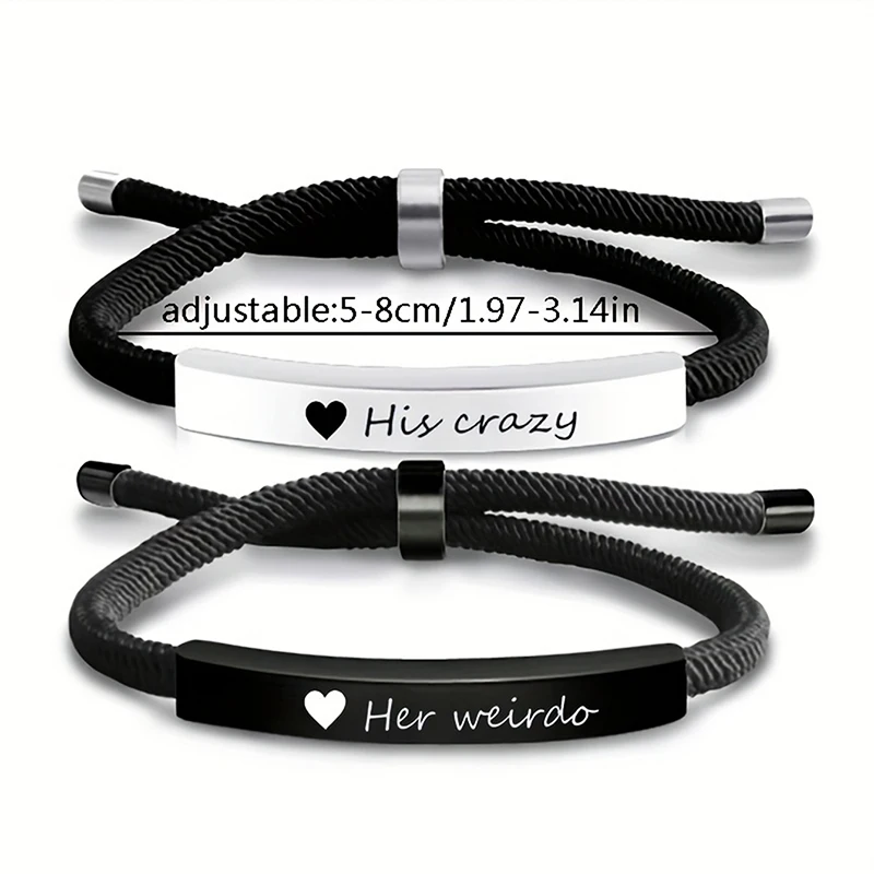 Bracelets de Couple en corde réglable, 2 pièces, en acier inoxydable, je t'aime toujours pour toujours, ensemble de Bracelets, cadeau de saint valentin 5