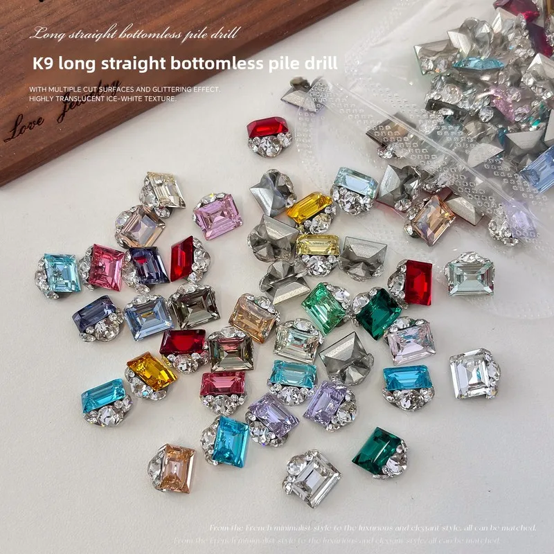 Luxury 3pcs Gloss K9 Nail Rhinestones Sparkling Square Nail Crystal No Base Handmade Diamond Nail Art Decor Manicure Accessories