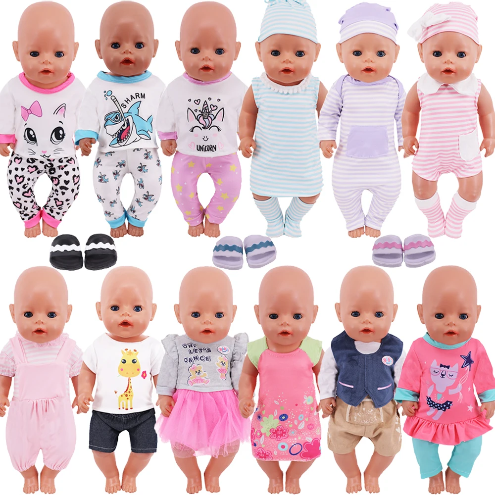 Daily Casual Set for 43cm Baby Reborn Baby Doll Clothes Pajamas 18inch Girl's American Dress,Slippers Socks Doll Accessories,Toy