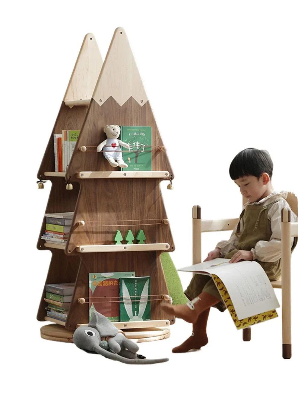 Rotating bookshelf 360 degree children's bookcase solid wood living room storage Internet celebrity creative picture book rack