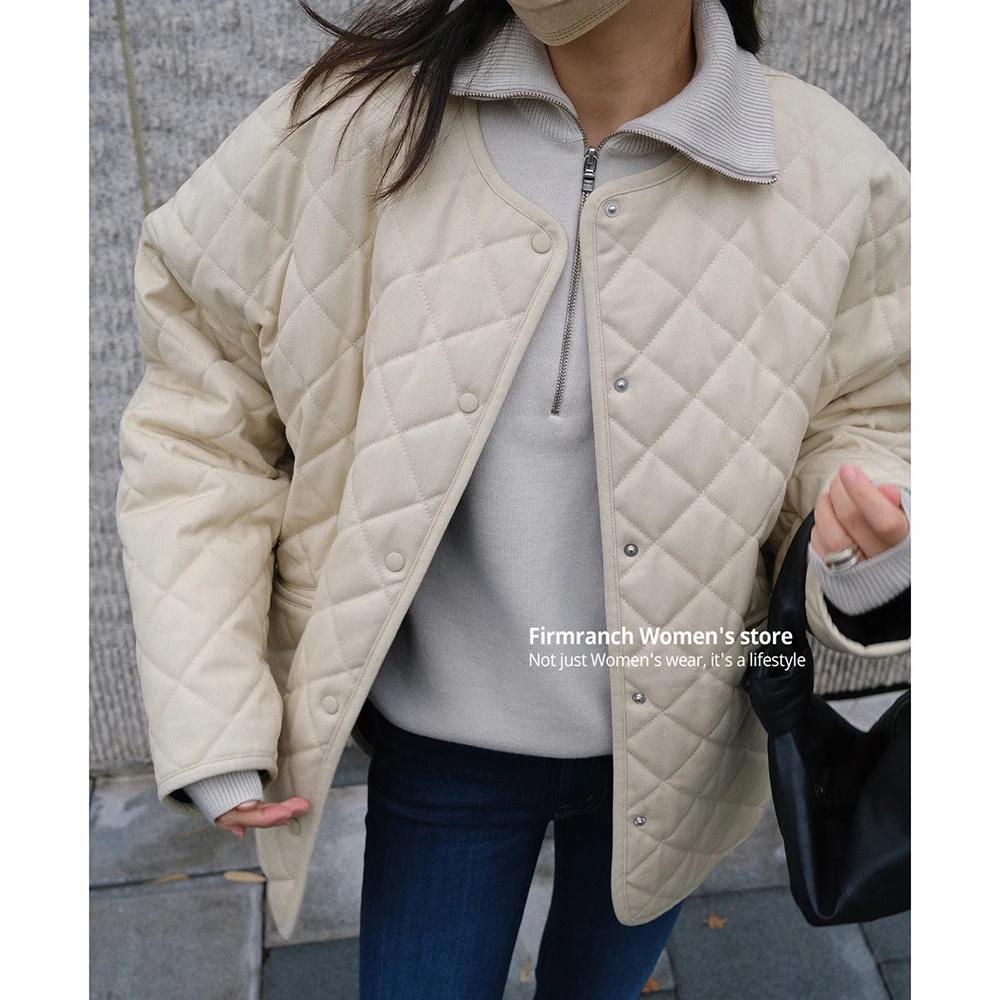 Firmranch Nordic Style Early Winter Thin Cotton Padded Jacket For Women Chic Oversize Coat Autumn Fashion