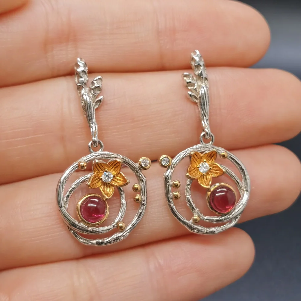 

Design Style 925 Silver Drop Earrings for Party 5mm Total 1ct Natural Garnet Earrings 18K Gold Plating Garnet Jewelry