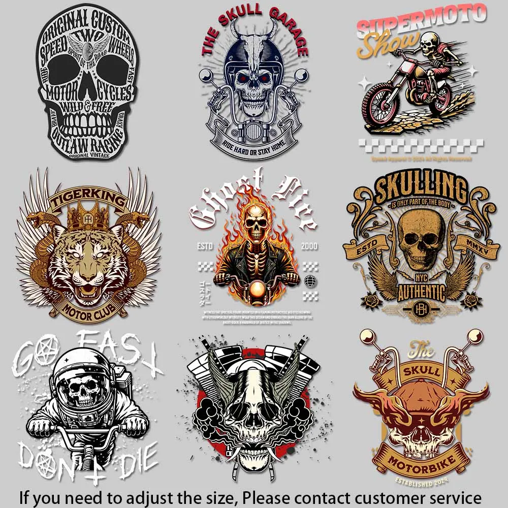 Vintage Skull Motorcycle Graphic Bikers Skull Crusher Illustration Iron on Picture on Clothes Strong viscosity DIY Decoration