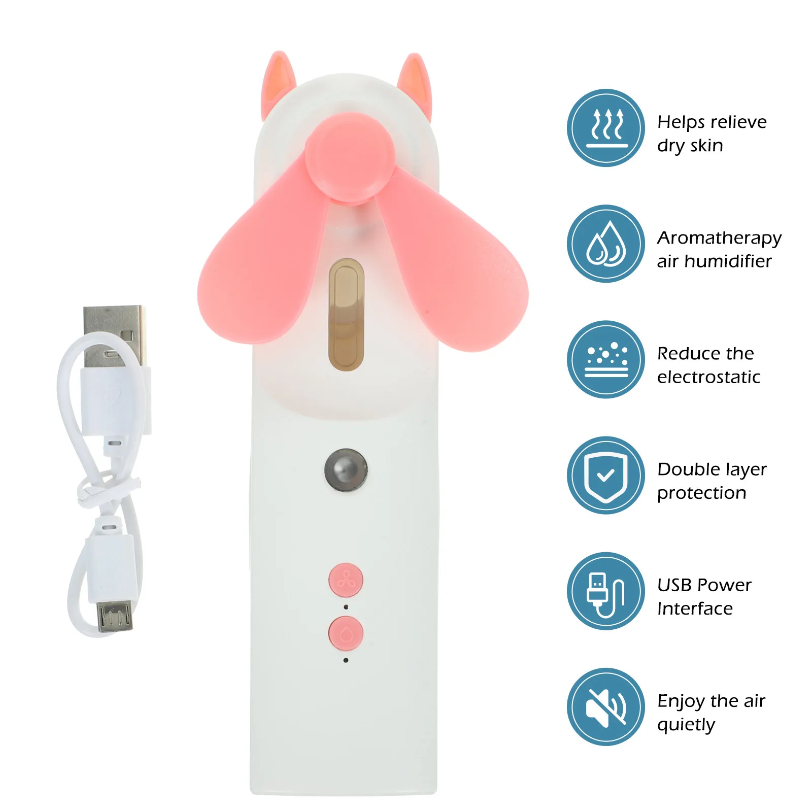 

Multifunctional Mini Cooling Fan Handheld Rechargeable USB Powered Mist Spray Portable Travel Lightweight Quiet