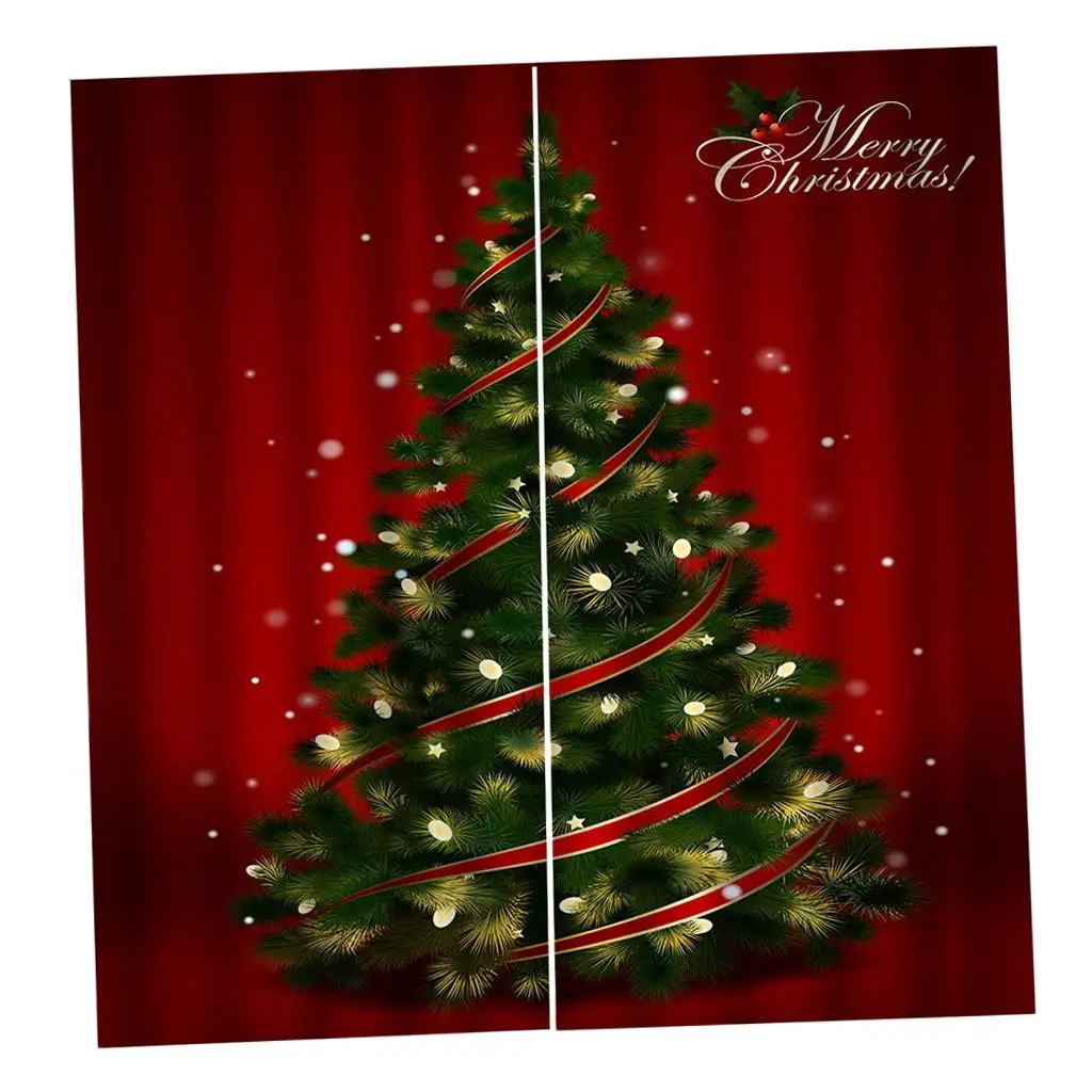 Bedroom Blackout Curtains 3D Christmas Polyester 2 Panel Window Drapes for Living Room Home Interior