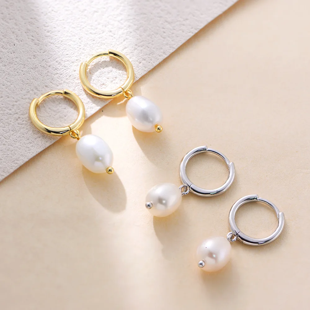 

European-American INS Pearl Silver Studs - S925 Sterling Silver Inlaid 6x8mm Pearls (Women's Vintage)