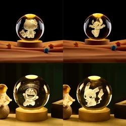 6cm Stitch Pikachu Doraemon A Dream Hello Kitty 3D Crystal Ball Crystal Planet Night Light Laser Carving Birthday gift