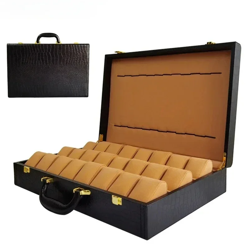 24+24 Slots Watch Storage Case Box Live Webcast Display Black Crocodile Texture Pu Leather Suitcase Multi Slots Watch Organizer