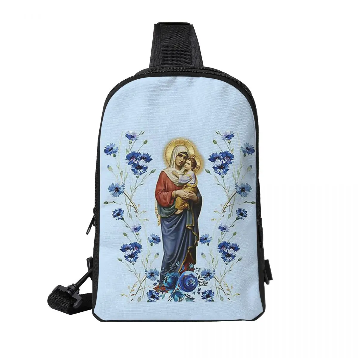 

Catholicism Saints Jesus Mary Chest Bag Men Sling Crossbody Backpack Chest Bag Traveling Hiking Daypack Shoulder Bag