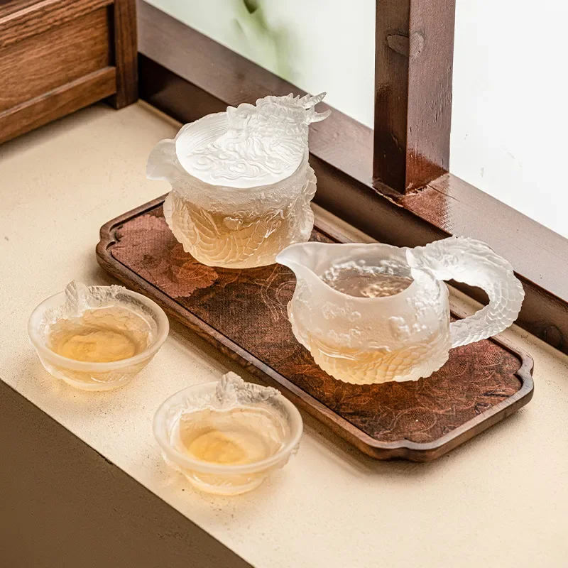 Vintage Dragon Pattern Ceramic Teapot Set with Two Cups Traditional Chinese Kung Fu Tea Ware for Home Office Gift High