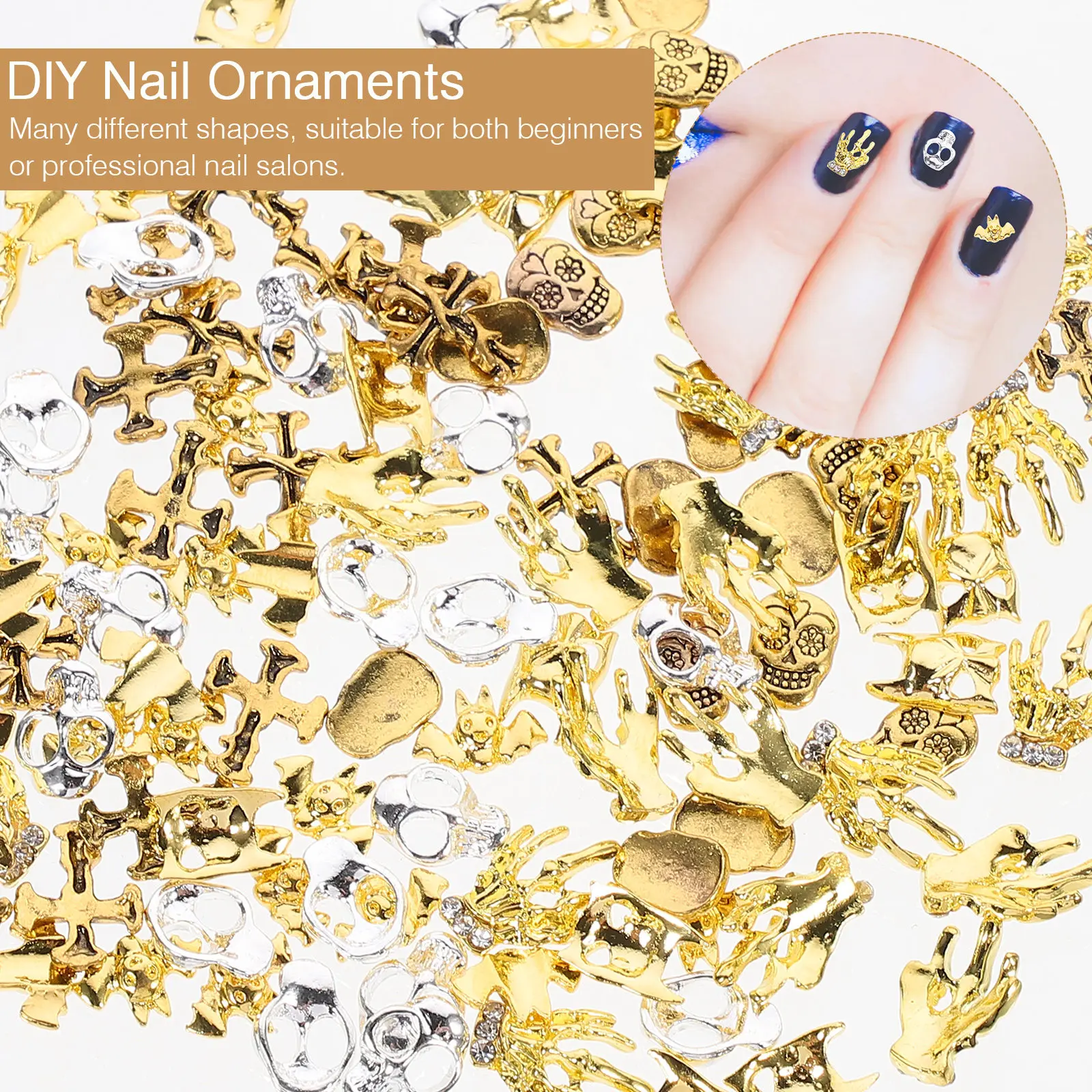 

120 шт. серебряных украшений для ногтей в виде черепов, декор для маникюра на Хэллоуин, аксессуары для свадебного маникюра и DIY-поделок