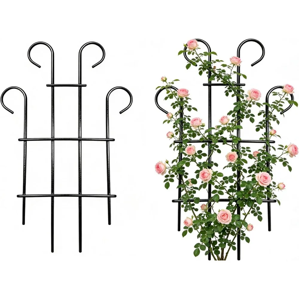 

2 Pack 31 Inch Black Wave Pot Metal Trellis, Plant Stakes for Climbing Outdoor Plants