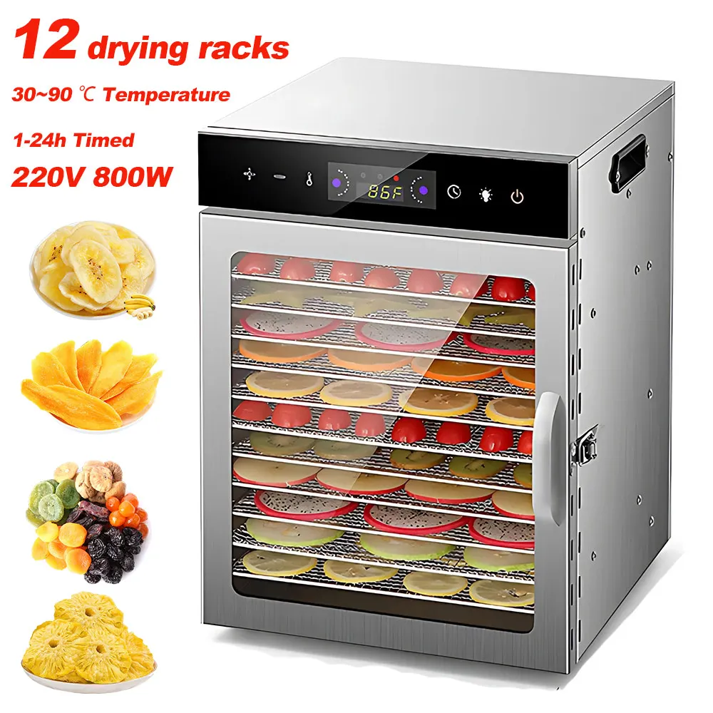 Image of 12-Schichten Obsttrockner 800W 30-90 ℃ Elektrischer Trockner für Gemüse, Lebensmittel-Dehydrator, Trocknungsmaschine für Gemüse und Obst