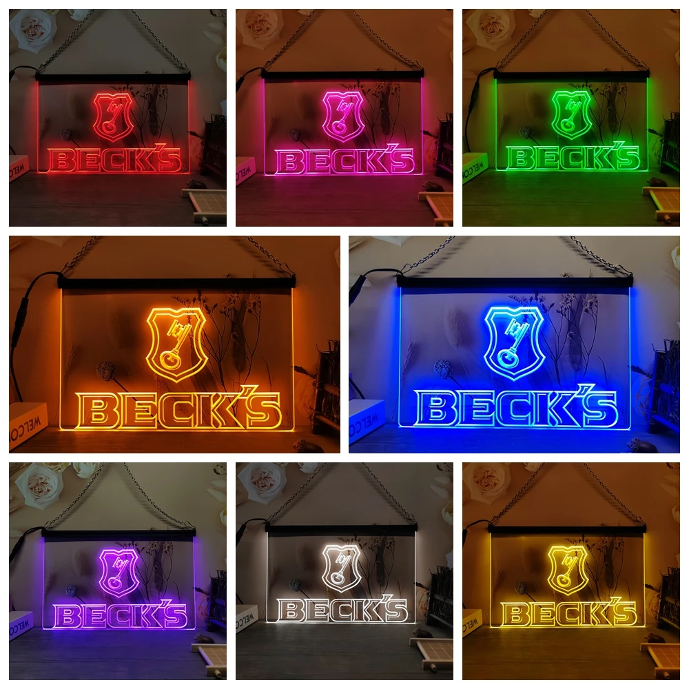 Beck's Becks Beer Sign Bar 3D Carving LED Neon Sign Wall Art for Home,Farmhouse,Room,Bedroom,Office Decor,Unique,Eye-catching