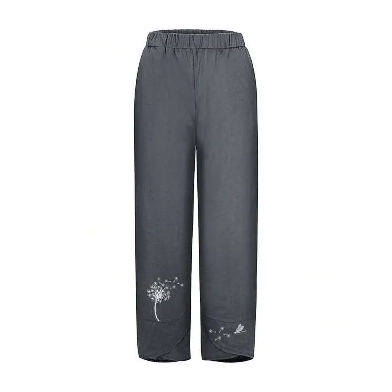 Plus Size 1XL-5XL New Women Pants Casual Wide Leg Trousers With Pockets Elastic High Waist Pantalones