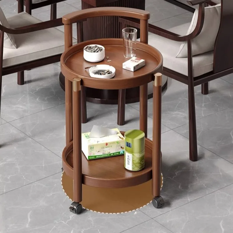 

Мобильная тележка для журнального столика на колесиках, 2-уровневая маленькая тележка для чая, портативный боковой столик с полкой для хранения для гостиной