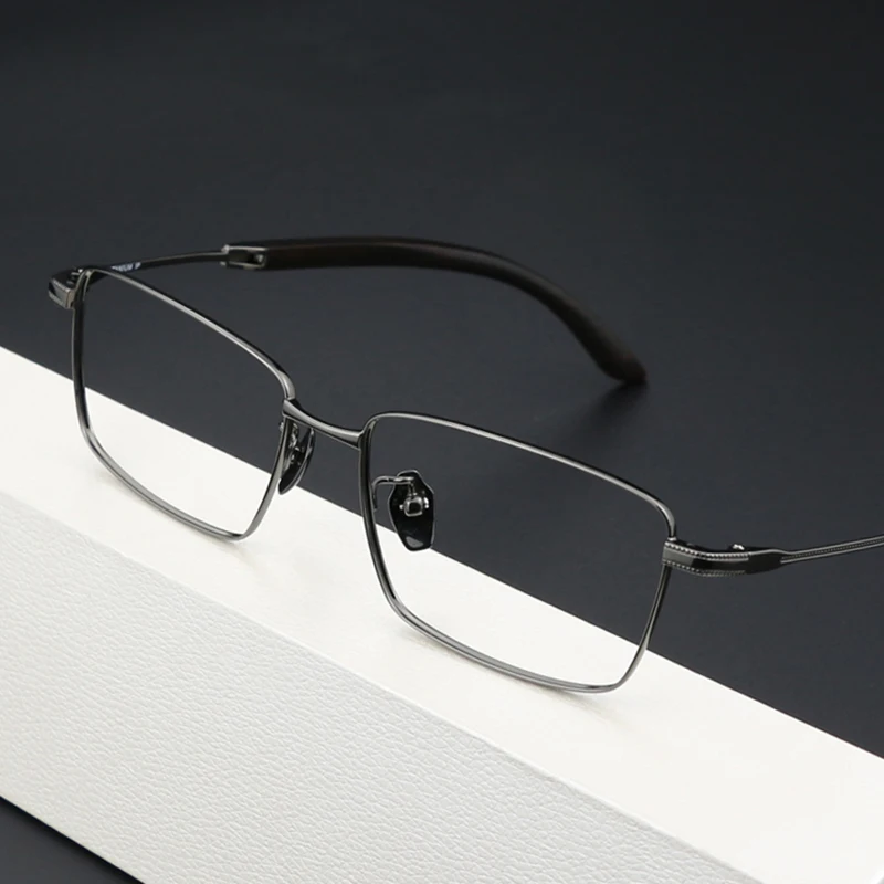 

Pure Titanium High Quality Glasses Frame Men Business Wooden Leg Optical Myopia Big Face Can Be Matched With Glasses Frames
