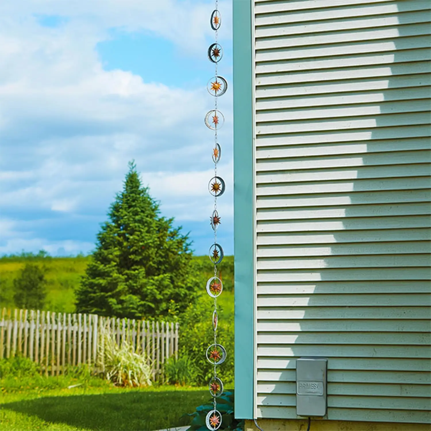 Flamed Zinc Sun & Moon Rain Chain, 4