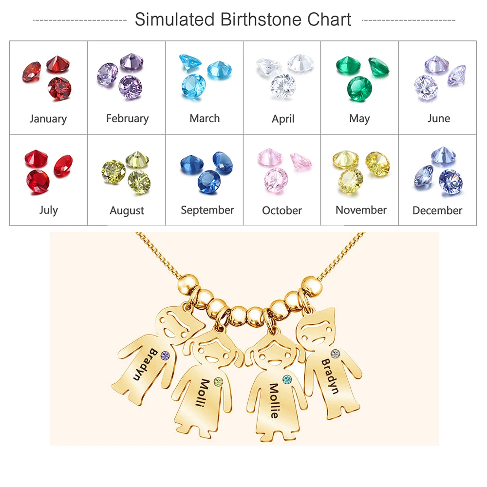 Personalizado Menino e Menina Colar com Birthstone, Metal Aço Inoxidável, Nome de Família Personalizado, Presente Da Jóia, Novo